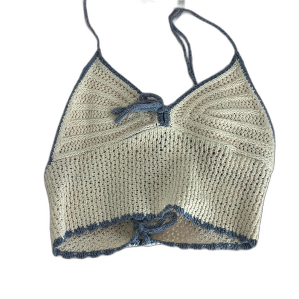 SHEIN Blue Cream Tie Beacy Cover Up Knit Women's multi Crop-top